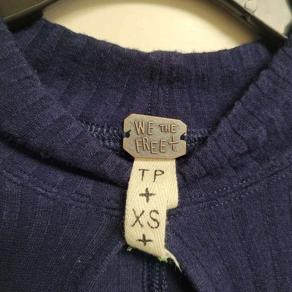 We‎ The Free People Blue Long Sleeve Mock Neck Flare Ribbed Tunic Dress Top XS